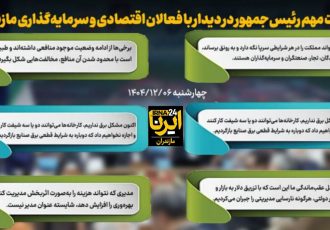 اینفوگرافیک | جملات مهم رئیس‌جمهور در دیدار با فعالان اقتصادی و سرمایه‌گذاری مازندران